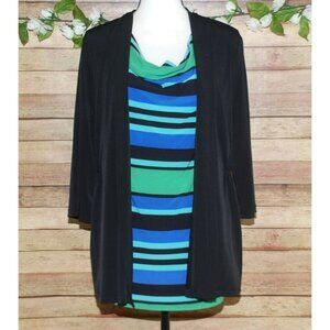 Susan Lawrence Ladies Black Open Front Cardigan With Faux Cami Size L 3/4 Sleeve